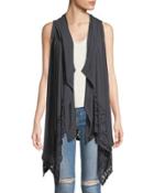 Hooded Lace-back Open-front Vest