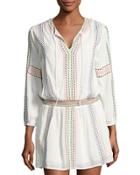 Split-neck Embroidered Tunic, Ivory