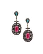 Pink Sapphire, Turquoise & Diamond Drop Earrings