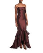 Patina Strapless Trumpet Evening Gown W/ Tiered Hem