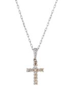 14k White Gold Small Diamond Cross Pendant Necklace