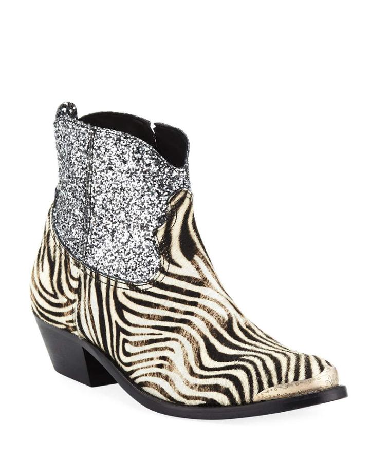 Young Zebra Glitter Western Booties