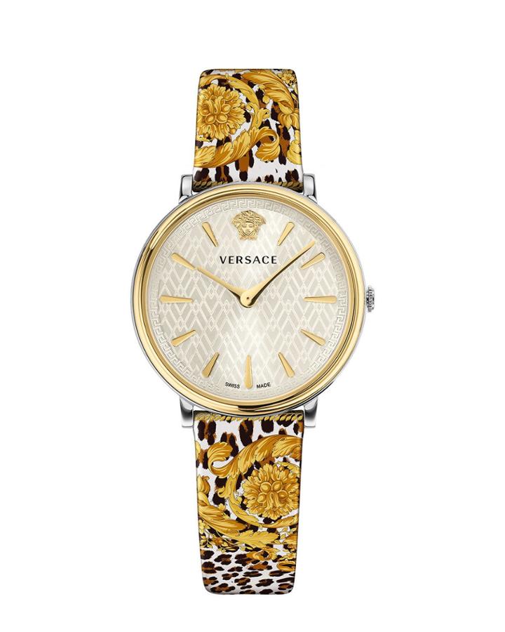 38mm V-circle Tribute Leather Watch, Animal/baroque