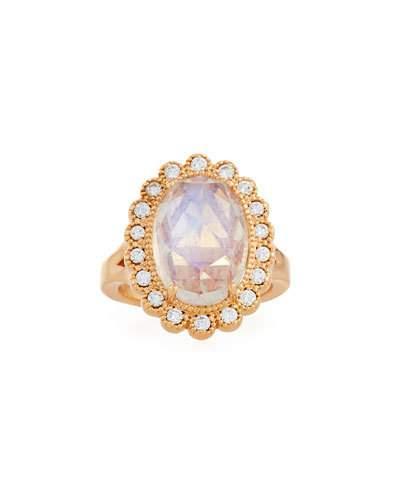 18k Rose Gold Scalloped Moonstone & Diamond Ring,