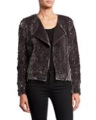 Emily Embellished Zip-front Velvet Jacket