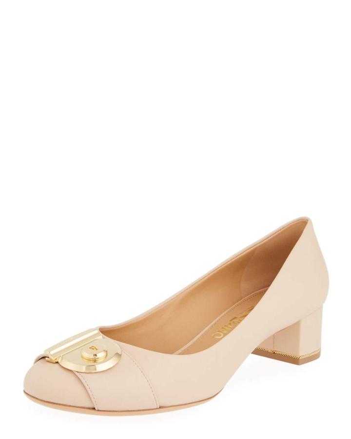 Low Leather Buckle Pumps