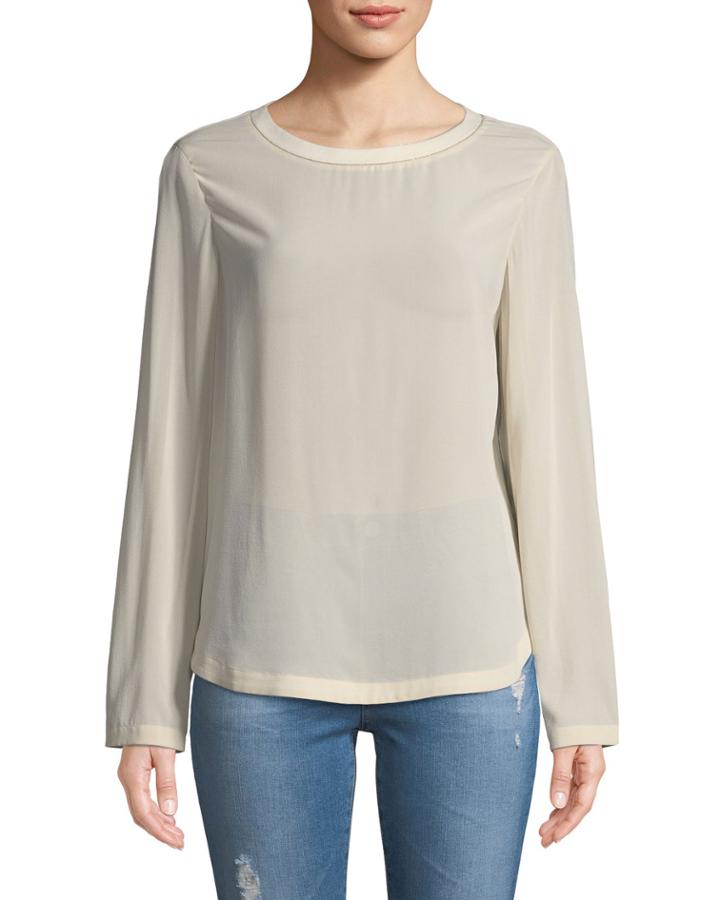Monili-beaded Crewneck Georgette Tee