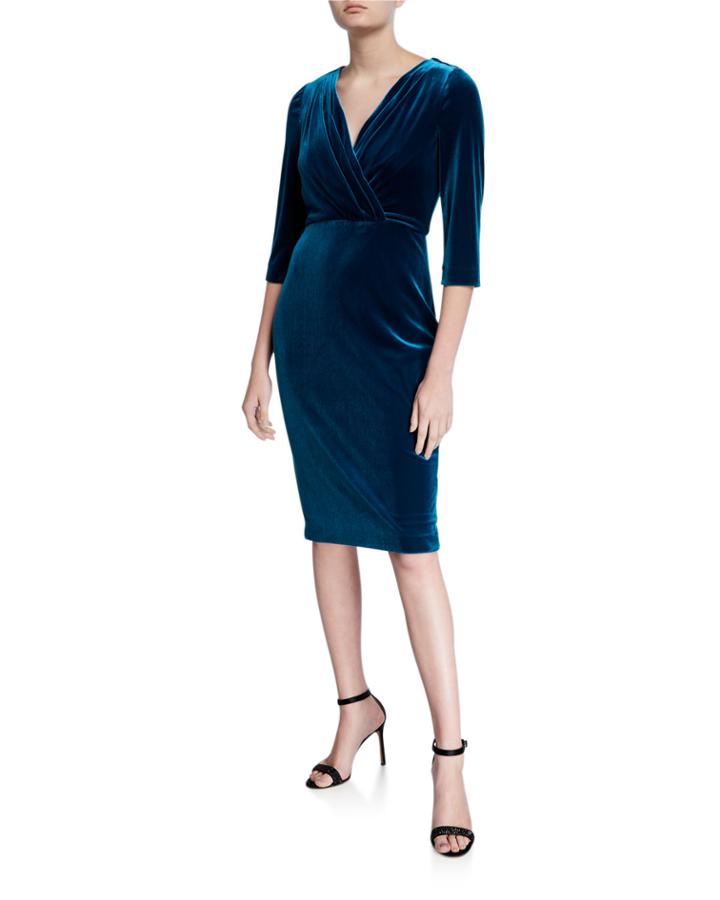 V-neck 1/2-sleeve Velvet Cocktail Dress