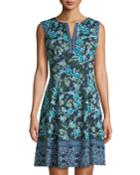 Vine And Flower-print Fit-and-flare Dress
