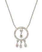 14k White Gold Circular Diamond Pendant Necklace