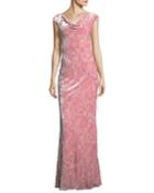 Floral-burnout Velvet Column Gown