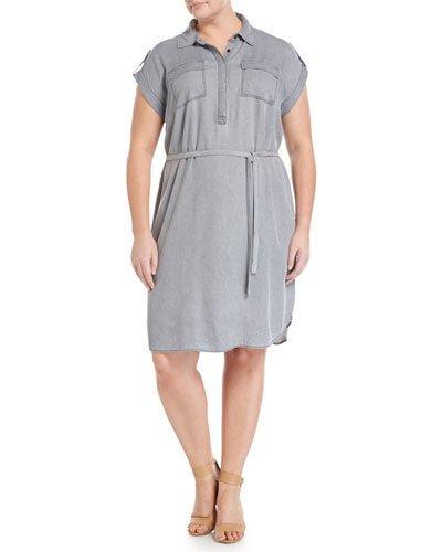 Short-sleeve Faded Chambray Dress, Multi,