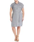 Short-sleeve Faded Chambray Dress, Multi,