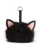 Cat Faux-fur Pompom Device Charger, Black