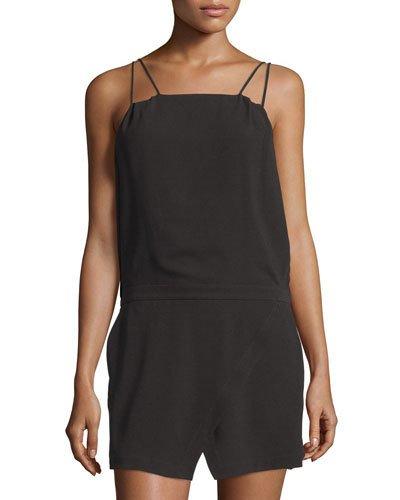Sleeveless Cross-front Short Jumpsuit, Black
