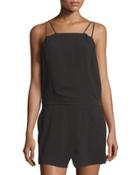 Sleeveless Cross-front Short Jumpsuit, Black