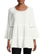 Boho Crochet-trim Blouse, Ivory