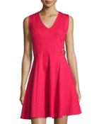 Sleeveless Fit & Flare Dress W/ Embroidered Waist, Red Glow