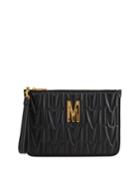 M Logo Quilted Leather Clutch Bag