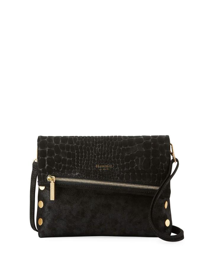 Vip Mixed Leather Shoulder Bag, Black