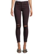 Noah Distressed Frayed Skinny Ankle Jeans, Purple