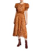 Panthera Clip Dot Puff-sleeve Dress