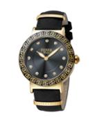 Women's 38mm Stainless Steel Watch With Leather Strap, Golden/black