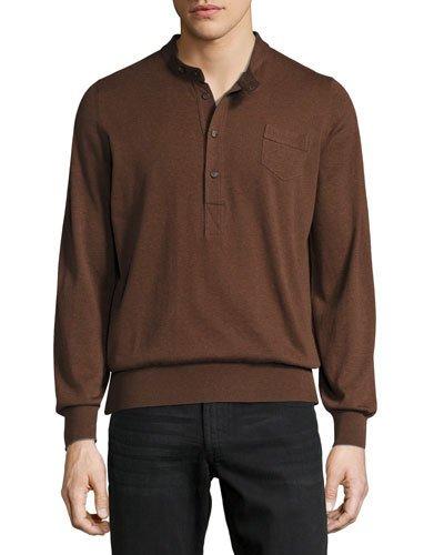 Tab-neck Pocket Sweater, Brown/gray