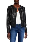 Washed Faux-leather Collarless Jacket