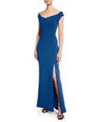 Off-the-shoulder Bonded-crepe Gown