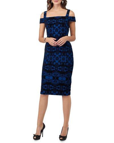 Flocked Scuba Sheath Dress, Blue/black