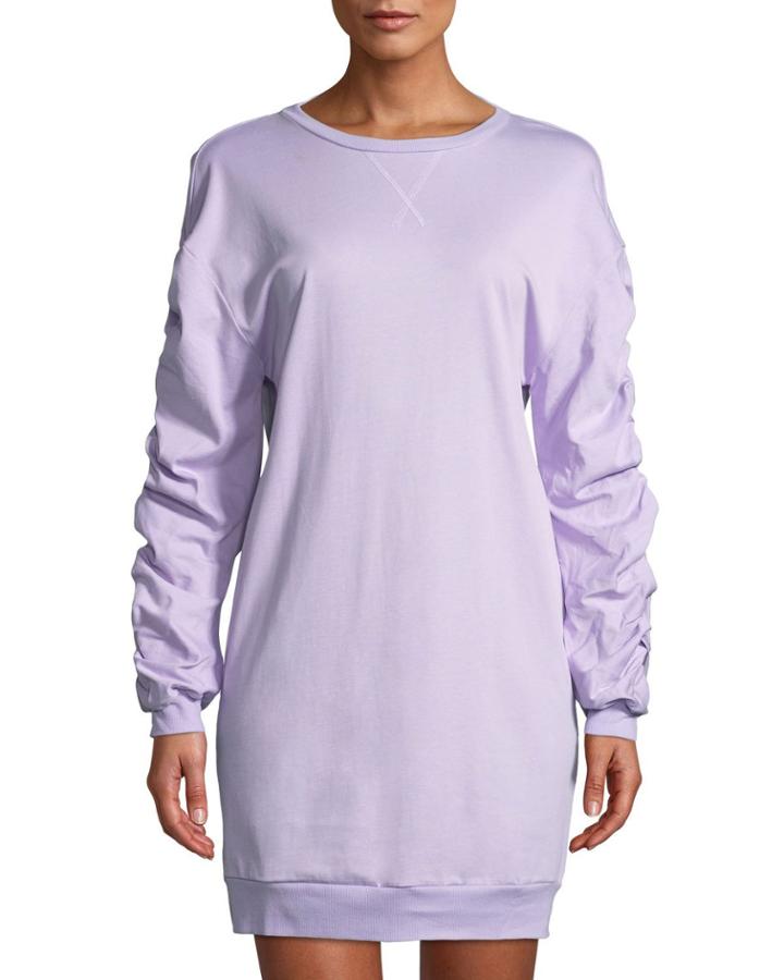 Ruched-sleeve Open-back Sweatshirt Dress