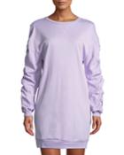 Ruched-sleeve Open-back Sweatshirt Dress
