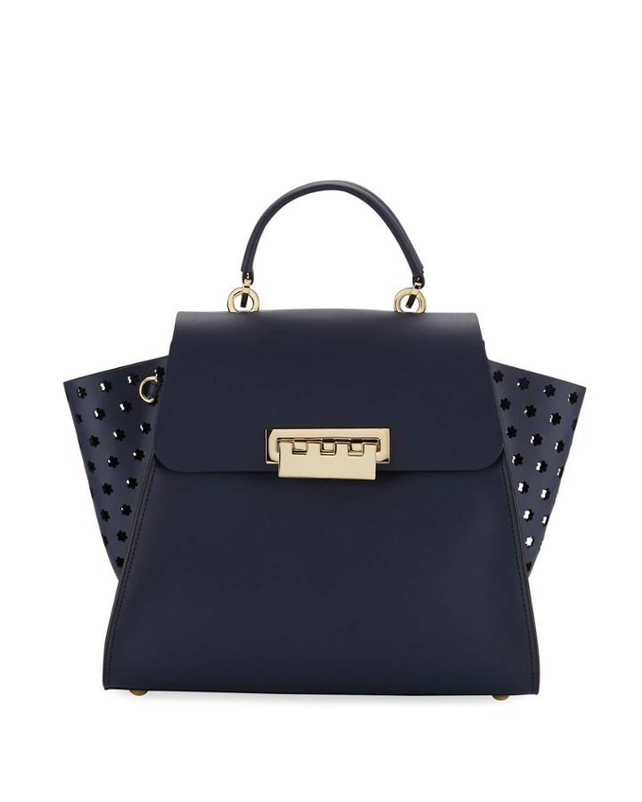 Eartha Side-perforated Leather Crossbody Bag, Navy