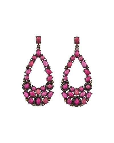 Composite Ruby & Pave Diamond Teardrop Earrings