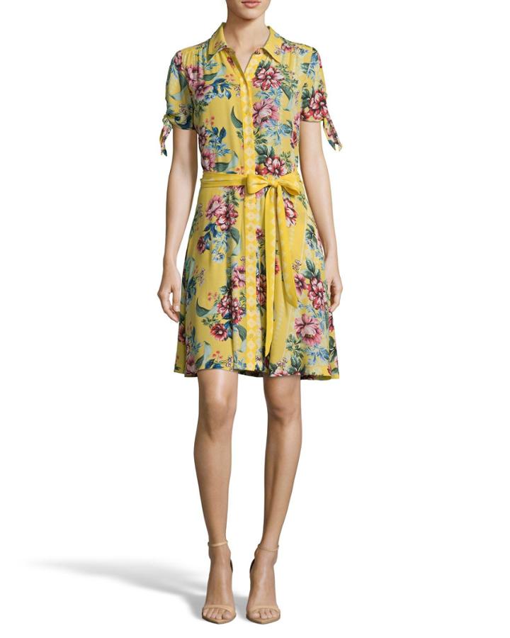 Floral Tie-waist A-line Button-down Dress