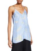 Bougainvillea-print V-neck Sleeveless Twill Top