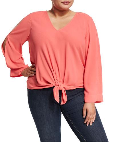 Mae V-neck Long-sleeve Tie-hem Blouse,