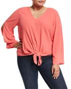 Mae V-neck Long-sleeve Tie-hem Blouse,