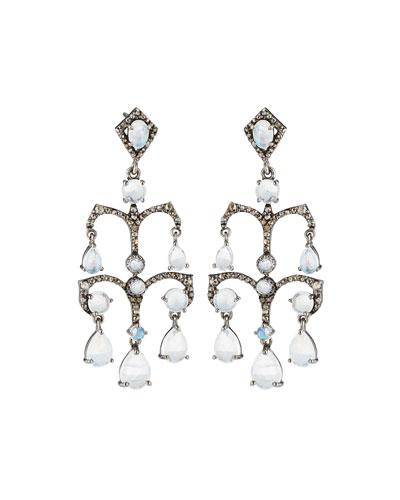 Tiered Moonstone & Diamond Drop Earrings