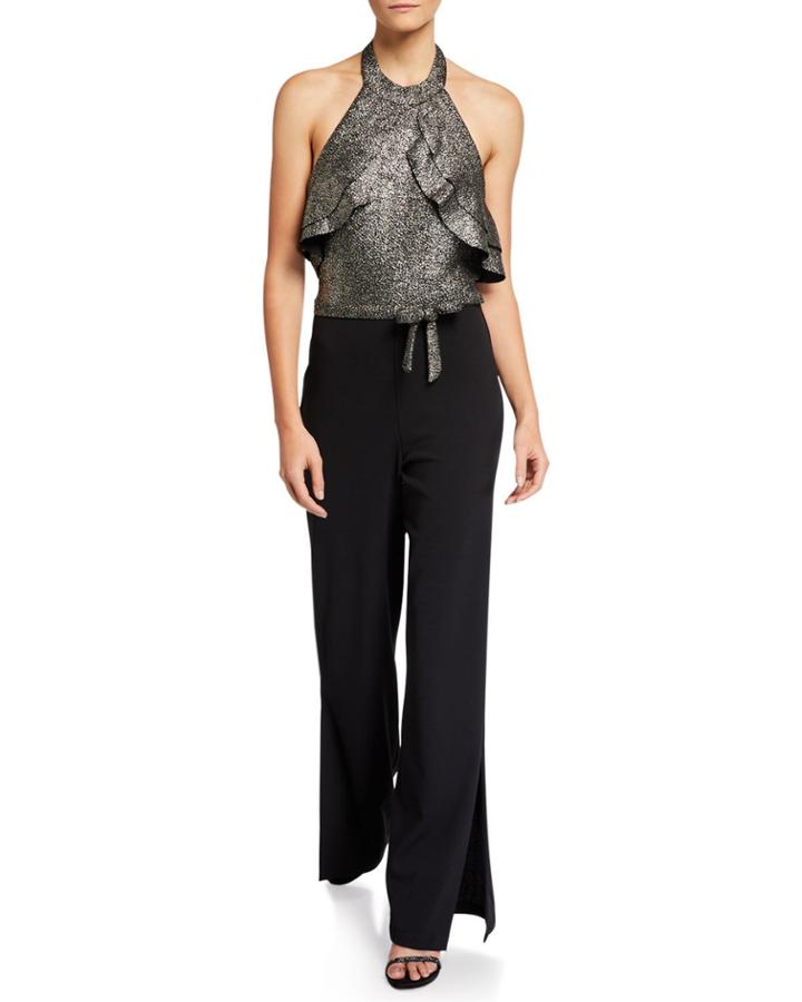 Foil Halter Ruffle Top Jumpsuit