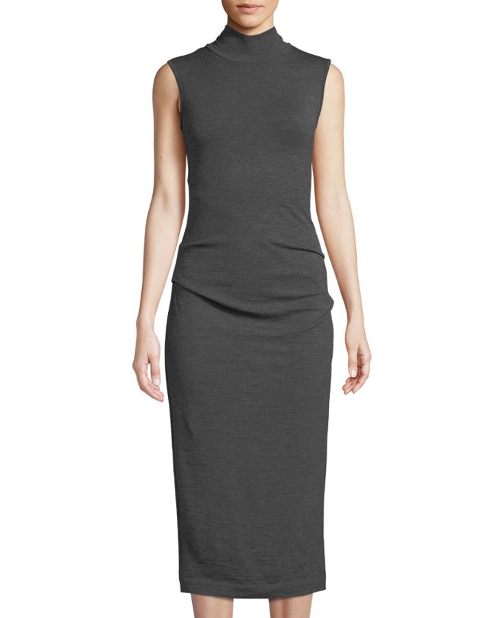 Ruched Sleeveless Turtleneck