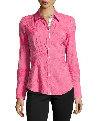 Long-sleeve Embroidered Blouse, Paris Pink