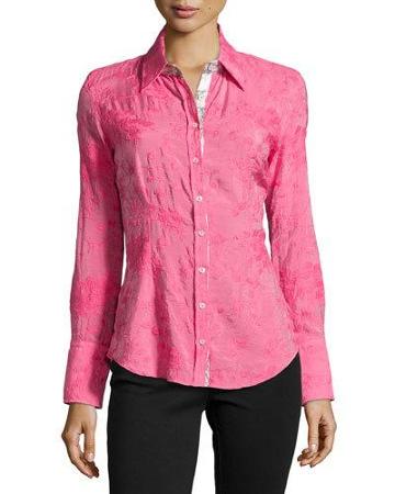 Long-sleeve Embroidered Blouse, Paris Pink