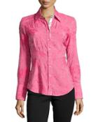 Long-sleeve Embroidered Blouse, Paris Pink