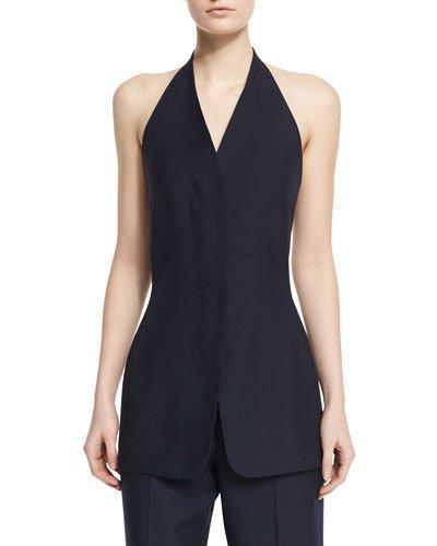Elena Halter-neck Long Top, Pitch Blue