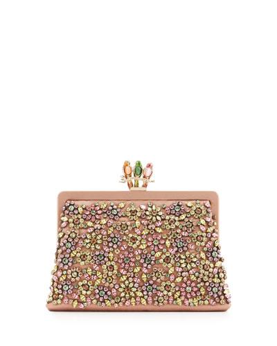 Parrot Crystal-encrusted Clutch Bag, Rose