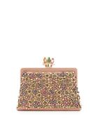 Parrot Crystal-encrusted Clutch Bag, Rose