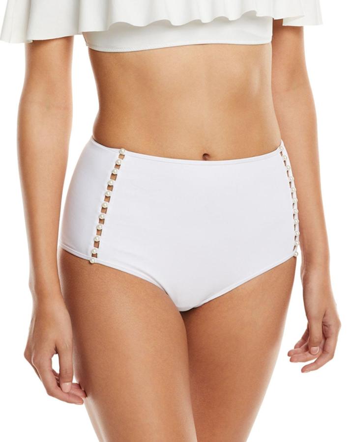 Pearl Studded High-waist Bikini Swim Bikini Bottoms