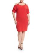 Short-sleeve Cold-shoulder Dress, True Red,